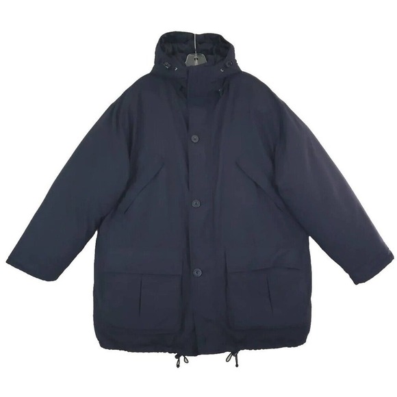 Team Billion Bay Authentic Outerwear Puffy Coat Hood Mens Size L Parka Navy Blue - Picture 1 of 14